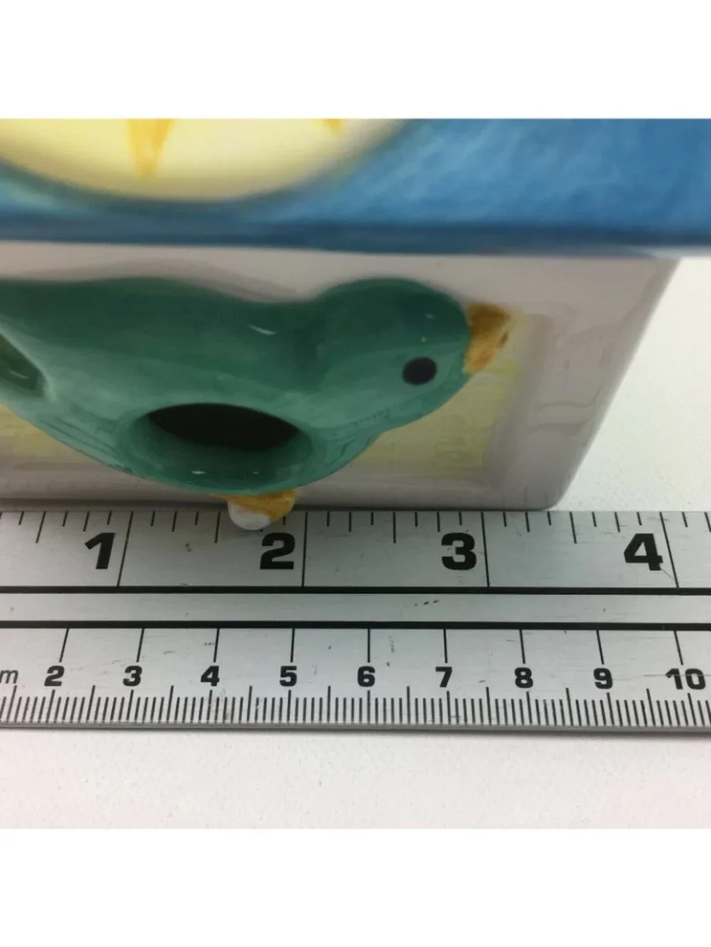 White Ceramic Birdhouse Blue Birds Sun Flowers Purple Yellow Green Ribbon